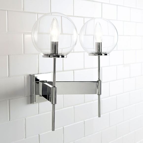 Pottery Barn Linden Double Sconce 17" Lighting Chrome Clear NEW NIB - Picture 1 of 7